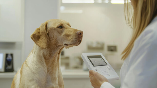 Veterinarian Scanning Dog for Microchip in Modern Clinic Setting