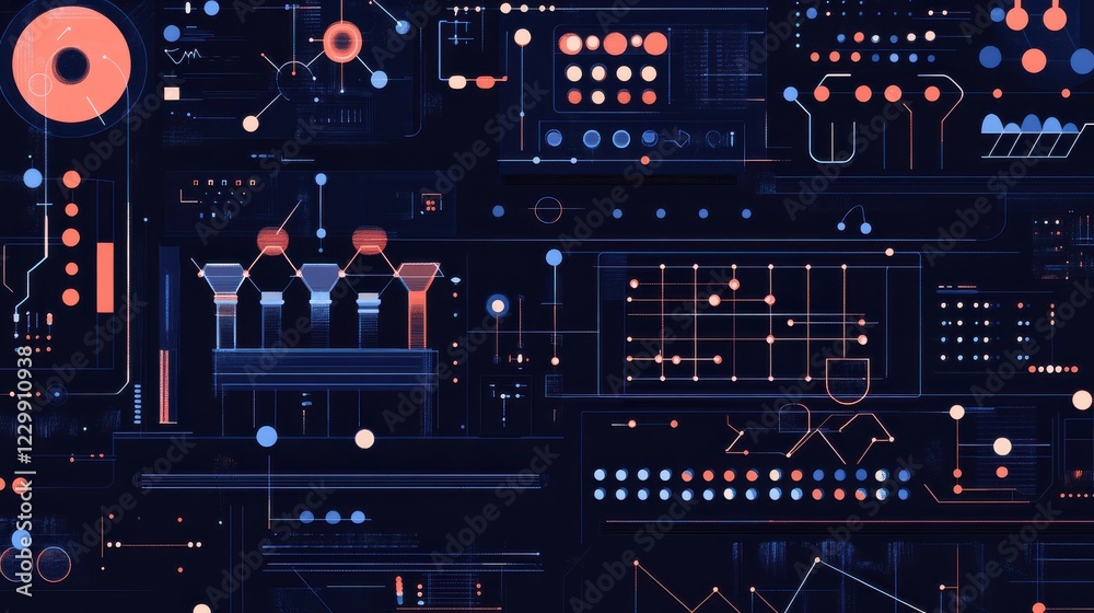 Poster abstract data visualization with geometric shapes and patterns