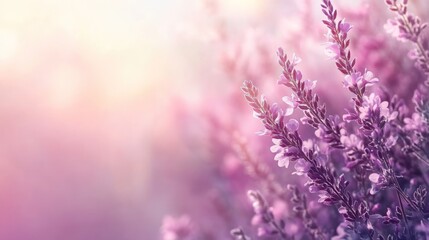 Soft sunlight illuminating vibrant purple lavender flowers.