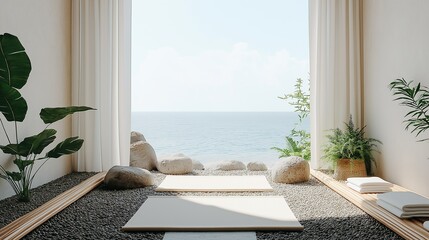 Tranquil outdoor spa experience showcasing open-air treatment area with organic materials against serene ocean backdrop