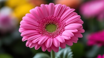 Obraz premium Close-up of a vibrant pink gerbera daisy.