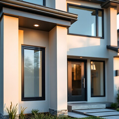 Modern House Exterior: Contemporary Home Design and Architecture. Luxury Real Estate Property with Stunning Facade and Entrance