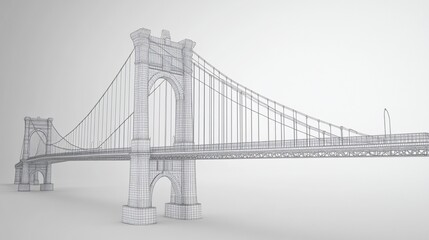 Fototapeta premium Architectural Wireframe Model of a Suspension Bridge