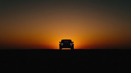 Fototapeta premium SUV Silhouette at Sunset: A Journey's End or Beginning