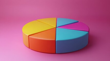 Obraz premium Colorful 3D Pie Chart on Pink Background: Data Visualization
