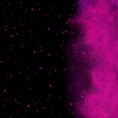 Vibrant pink smoke explosion on black, with scattered particles.