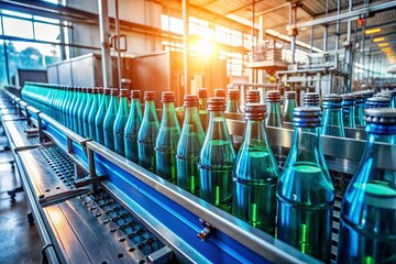 Aerial View of Automated Bottling Plant, High-Speed Liquid Filling Machine