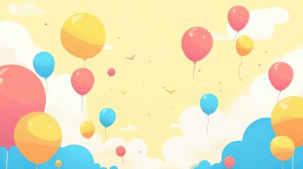 Colorful Balloons Floating in Bright Blue Sky with Soft Clouds
