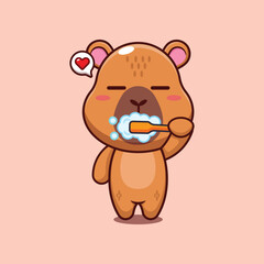 capybara mascot cartoon character vector illustration brushing teeth