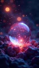 Fototapeta premium Mysterious aura surrounding a shimmering crystal sphere, glowing, crystal