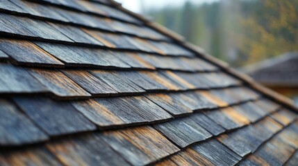 Close-up of a Weathered Wooden Shingle Roof