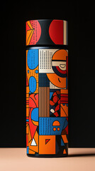 Bold pop art inspired thermos with geometric patterns and vibrant colors