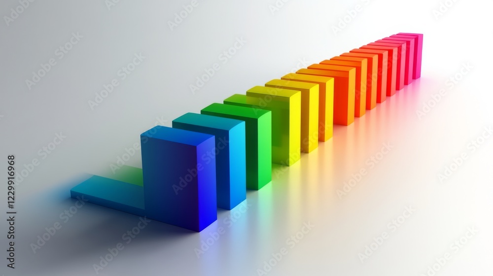 Leinwandbilder array of rainbow-colored d bars in a row, gradually increasing in height, with smooth shadows and re
