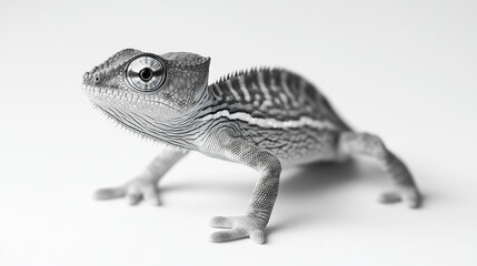 Obraz premium Monochrome Chameleon Portrait: A Stunning Close-Up of a Young Reptile