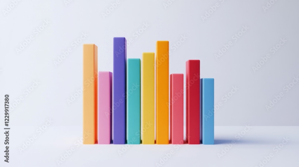 Aufkleber a d bar chart with vibrant bars in varying heights, placed on a white background with clean shadows 