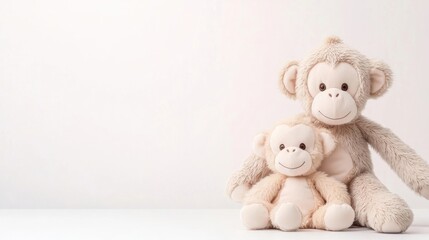 Two Beige Plush Monkey Toys on White Background