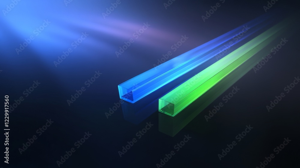Fototapete A D bar graph in cool blues and greens on a dark background with soft lighting from above, creating a sophisticated, data-centric visual