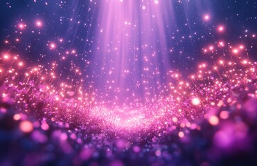 Vibrant Ethereal Background with Glowing Particles and Light Rays in Shades of Purple and Pink for Fantasy or Dreamlike Themes