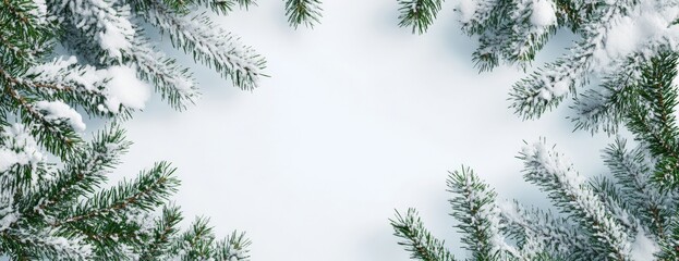 Fototapeta premium A Christmas wreath of snowcovered pine branches on white