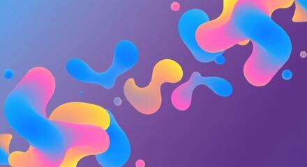 Abstract Fluid Shapes: A vibrant and dynamic abstract background featuring a gradient of purple and blue, adorned with a multitude of overlapping, fluid shapes in shades of blue, yellow, and pink.