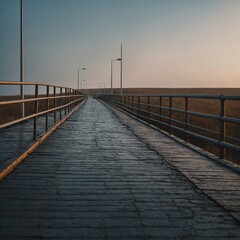 A minimalist bridge disappearing into the horizon.