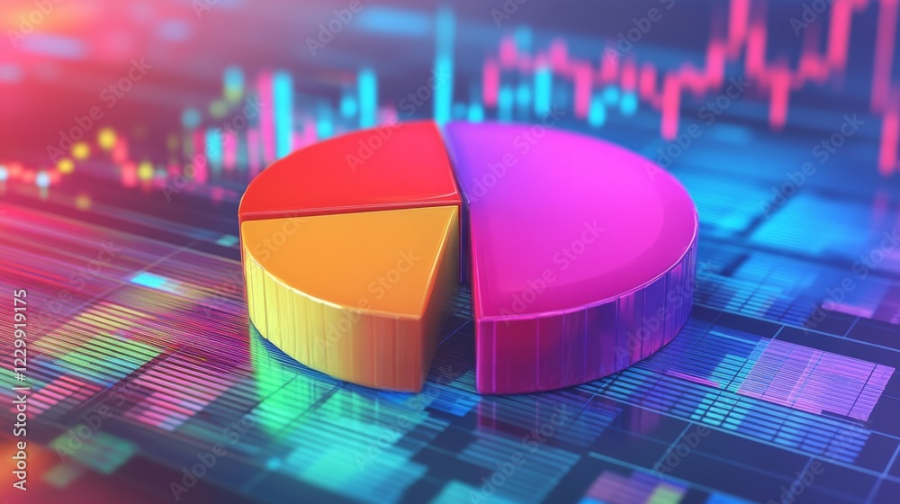 Fototapete a d financial pie chart with vibrant colors, representing different revenue streams, set against a d