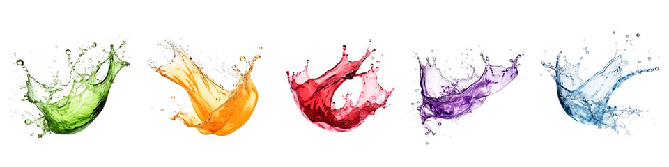 set of colorful water splash isolated on white or transparent png © David Kreuzberg