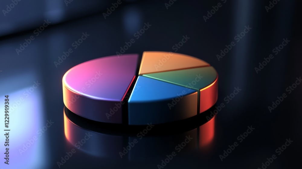 Leinwandbilder A D pie chart in warm and cool tones, floating slightly above a reflective black surface, creating a sophisticated, data-centric design