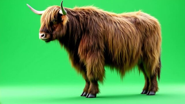 Highland Cow, green screen, profile, studio shot, advertising