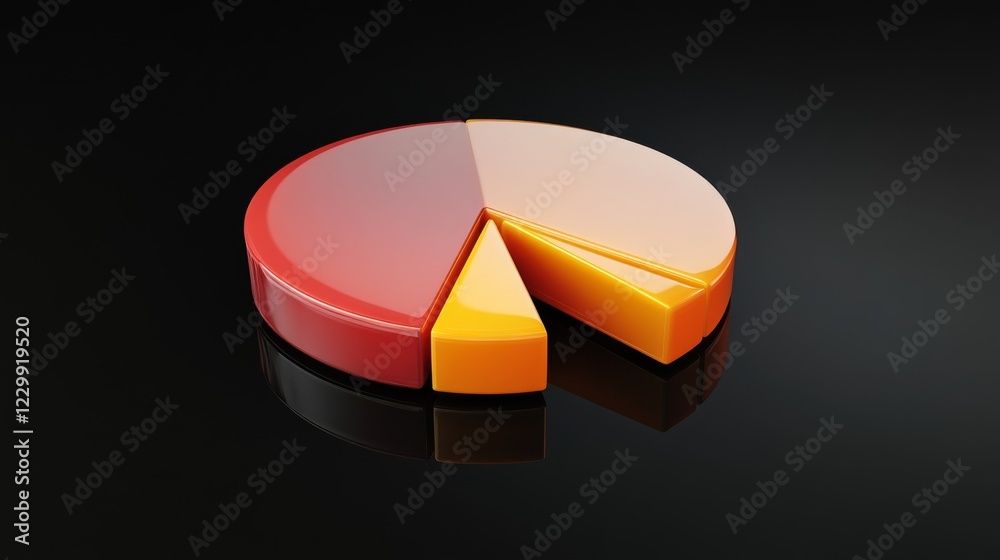 Leinwandbilder a d pie chart in warm and cool tones, floating slightly above a reflective black surface, creating a