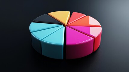 Obraz premium A D pie chart showcasing market share distribution among various companies, with labeled sections in bold colors, placed on a sleek black background to enhance visibility.