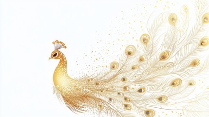 Fototapeta premium Golden Peacock: Elegance and Majesty in Feather and Gold