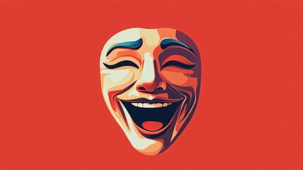 Theater Comedy Mask Flat Vector Illustration - Iconic Smiley Face - Entertainment Theme Design Element