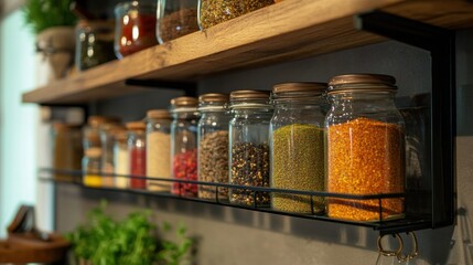 Spice Jars on a Kitchen Shelf