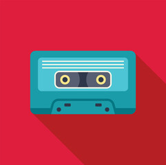 Turquoise audio cassette tape evoking feelings of nostalgia, retro music culture, and vintage technology on vibrant red background