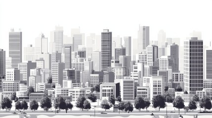 Obraz premium Black and White City Skyline with Modern Buildings and Trees