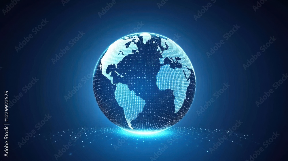 Wall mural blue earth globe with dots on dark background for digital themes