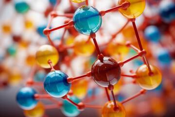 Colorful atomic model showcasing molecular structures against a vibrant background during a science-themed presentation