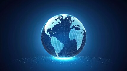 Blue Earth Globe with Dots on Dark Background for Digital Themes