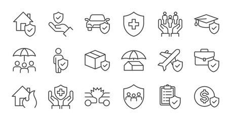Insurance line icons set vector illustration. editable stroke