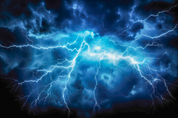 Obraz premium Electric lightning background showcases abstract energy in vibrant blue and orange hues, evoking a sense of dynamic movement and cosmic wonder across the expansive canvas