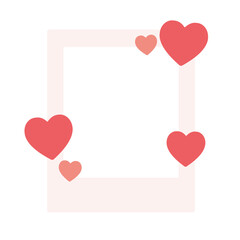 Cute red hearts polaroid photo frame template. Flat decorative vector design isolated illustration.