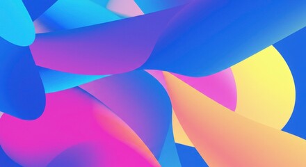 Obraz premium Abstract Fluidity: A captivating abstract background design, featuring a vibrant tapestry of overlapping, fluid shapes in a mesmerizing spectrum of blues, pinks, and yellows.
