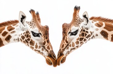 Obraz premium A giraffe is gracefully standing on its hind legs against a white background