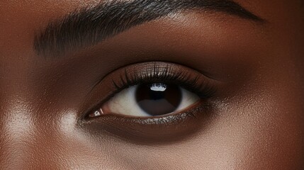 Fototapeta premium A beauty shot of a woman's defined eyebrows, with a subtle brow pencil application, highlighting the precision of the makeup and the natural hair texture.