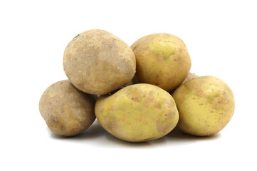Young potato isolated on white background. Harvest new. Flat lay