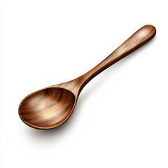 A long wooden spoon with a handle on a white background, detailed illustration, high-resolution, professional photograph. The ultra-high definition picture shows extremely fine details