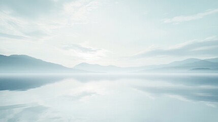 Fototapeta premium Serene Mountain Lake Reflection: A Misty Dawn Landscape