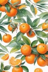 bright New Year's background with tangerines and light highlights. In the white key pastel watercolor