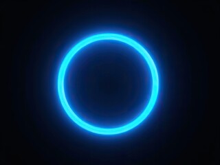 A glowing blue neon ring illuminated against a solid black background generative ai